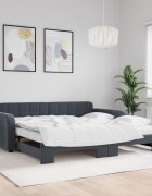 vidaXL Канапе с изтеглящо легло и матрак тъмносиво 100x200 см кадифе