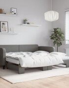 vidaXL Канапе с изтеглящо легло и матрак тъмносиво 100x200 см плат