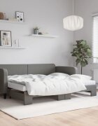vidaXL Канапе с изтеглящо легло и матрак тъмносиво 90x200 см плат