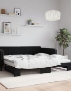 vidaXL Канапе с изтеглящо легло и матраци черно 100x200 см кадифе