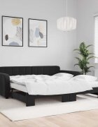 vidaXL Канапе с изтеглящо легло и матраци черно 100x200 см кадифе