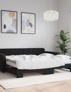 vidaXL Канапе с изтеглящо легло и матраци черно 90x190 см кадифе