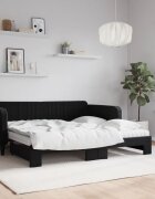 vidaXL Канапе с изтеглящо легло и матраци черно 90x190 см кадифе