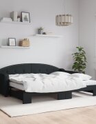 vidaXL Канапе с изтеглящо легло и матраци черно 90x200 см текстил