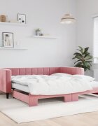 vidaXL Канапе с изтеглящо легло и матраци розово 100x200 см кадифе