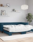 vidaXL Канапе с изтеглящо легло и матраци синьо 100x200 см кадифе