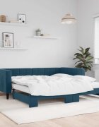 vidaXL Канапе с изтеглящо легло и матраци синьо 100x200 см кадифе