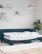 vidaXL Канапе с изтеглящо легло и матраци синьо 80x200 см кадифе