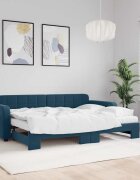 vidaXL Канапе с изтеглящо легло и матраци синьо 80x200 см кадифе