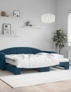 vidaXL Канапе с изтеглящо легло и матраци синьо 90x200 см кадифе