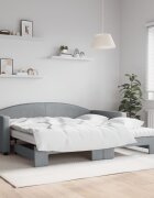 vidaXL Канапе с изтеглящо легло и матраци светлосиво 100x200 см плат