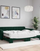 vidaXL Канапе с изтеглящо легло и матраци тъмнозелено 90x200 см кадифе