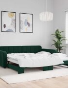 vidaXL Канапе с изтеглящо легло тъмнозелено 100x200 см кадифе