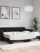 vidaXL Канапе с изтеглящо разтегателно легло черно 90x200 см кадифе