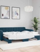 vidaXL Канапе с изтеглящо разтегателно легло синьо 80x200 см кадифе