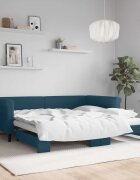 vidaXL Канапе с изтеглящо разтегателно легло синьо 90x200 см кадифе