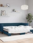 vidaXL Канапе с изтеглящо разтегателно легло синьо 90x200 см кадифе