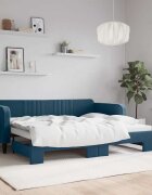 vidaXL Канапе с изтеглящо разтегателно легло синьо 90x200 см кадифе