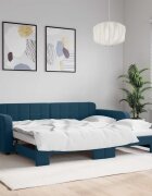 vidaXL Канапе с изтеглящо разтегателно легло синьо 90x200 см кадифе