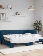 vidaXL Канапе с изтеглящо разтегателно легло синьо 90x200 см кадифе