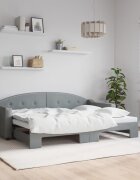 vidaXL Канапе с изтеглящо разтегателно легло светлосиво 80x200 см плат