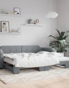 vidaXL Канапе с изтеглящо разтегателно легло светлосиво 90x190 см плат