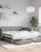 vidaXL Канапе с походно легло и чекмеджета светлосиво 100x200 см плат