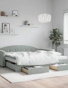 vidaXL Канапе с походно легло и чекмеджета светлосиво 100x200 см плат