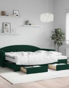 vidaXL Канапе с походно легло и чекмеджета тъмнозелено 90x200см кадифе