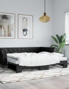 vidaXL Канапе с походно легло и матрак черно 90x200 см изкуствена кожа