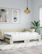 vidaXL Канапе с походно легло и матрак крем 90x200 см изкуствена кожа