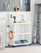 vidaXL Карача за инструменти с рафт с колело Бяло 65 x 35 x 111 см