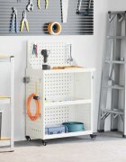 vidaXL Карача за инструменти с рафт с колело Бяло 65 x 35 x 111 см