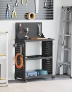 vidaXL Карача за инструменти с рафт с колело Черно 65 x 35 x 111 см
