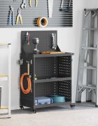 vidaXL Карача за инструменти с рафт с колело Черно 65 x 35 x 111 см
