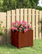 vidaXL Кашпа с крака ръждиво 30x30x30 см кортенова стомана