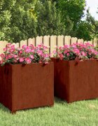 vidaXL Кашпи с крака 2 бр ръждиво 50x50x50 см кортенова стомана