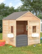 vidaXL Къща за игра със заключваща се врата и саксии чам масив