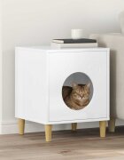 vidaXL Къща за котки Гланц бяло 425 x 40 x 53 см Инженерна дървесина