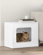vidaXL Къща за котки Гланц бяло 51 x 30 x 425 см Инженерна дървесина