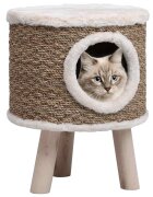 vidaXL Къща за котки с дървени крака 41 см морска трева