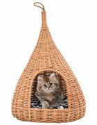 vidaXL Къща за котки с възглавница 40x60 см естествена върба типи