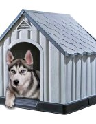 vidaXL Къща за кучета сива 92x87x91 см пластмаса