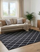 vidaXL Килим ORIZ Черен диамантен модел 240 x 340 cm 100% полиестер