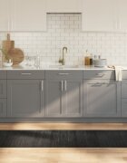vidaXL Килим правоъгълен сив 60x200 см бамбук