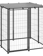 vidaXL Клетка за кучета черна 110x110x110 см стомана