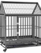 vidaXL Клетка за кучета с колелца и покрив стомана 92x62x106 см