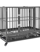 vidaXL Клетка за кучета с колелца стомана 92x62x76 см