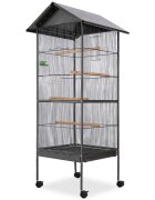 vidaXL Клетка за птици с покрив стомана черна 66x66x155 cм