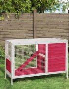 vidaXL Клетка за зайци червена 103x44x695 см борово дърво масив